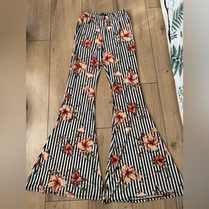 Vibe Black and White Floral Flared Striped Pants